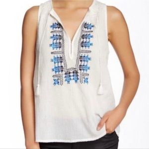 JOIE Embroidered Tassel Sleeveless Top